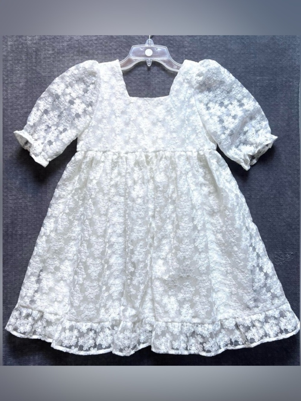 Noralee Embroidered Organza Quinn Dress Sz 10 Puff Short Sleeve Fairy Off White